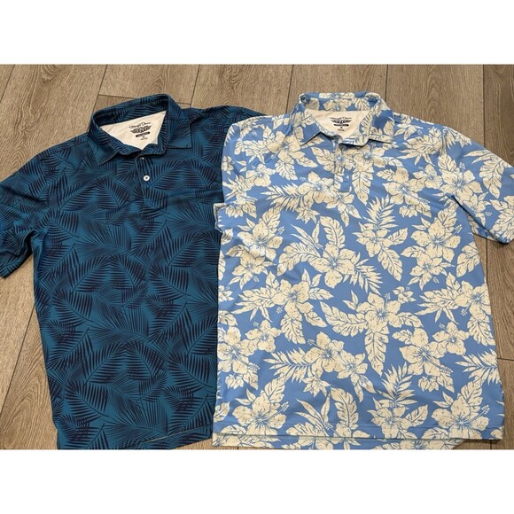 Straight Down Men's Medium Blue White Tropical Hawaiian Floral Golf Polo Shirt - Picture 1 of 15